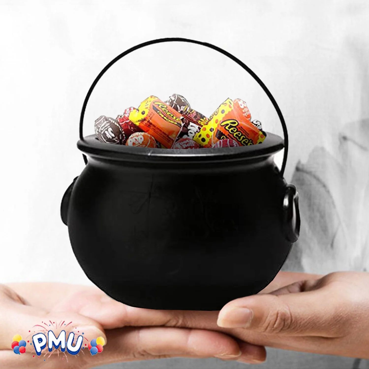 Halloween Cauldron - 6 Inch Black Plastic Candy Holder for Kids - Halloween Party Favors & Supplies (12/Pkg) Pkg/1