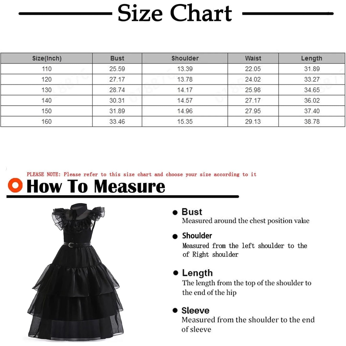 Wednesday Addams Costume Dress, 4-13 Years Outfits with Accessories Dress up Set, Family Gothic Halloween Cosplay Party 140