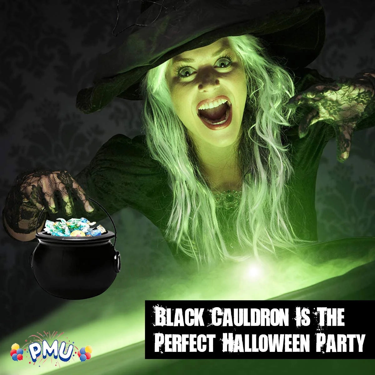 Halloween Cauldron - 6 Inch Black Plastic Candy Holder for Kids - Halloween Party Favors & Supplies (12/Pkg) Pkg/1
