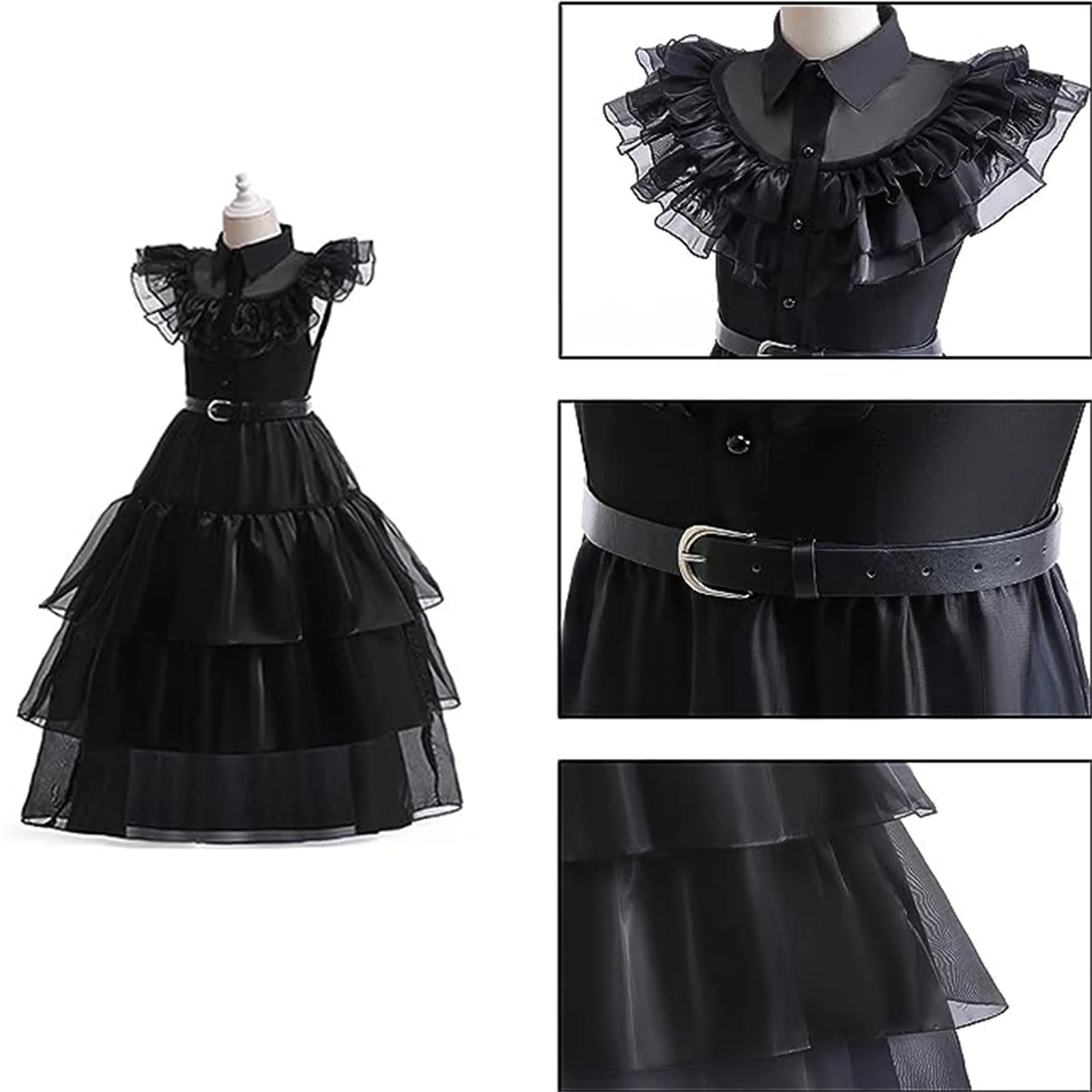 Wednesday Addams Costume Dress, 4-13 Years Outfits with Accessories Dress up Set, Family Gothic Halloween Cosplay Party 140
