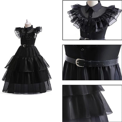 Wednesday Addams Costume Dress, 4-13 Years Outfits with Accessories Dress up Set, Family Gothic Halloween Cosplay Party 140