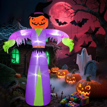 12FT Giant Halloween Inflatables Pumpkin Ghost with Witch Hat, Halloween Inflatables Decorations with LED Lights for Haunted House Indoor Outdoor Yard Garden Lawn Holiday Party