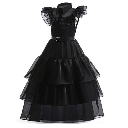 Wednesday Addams Costume Dress, 4-13 Years Outfits with Accessories Dress up Set, Family Gothic Halloween Cosplay Party 140