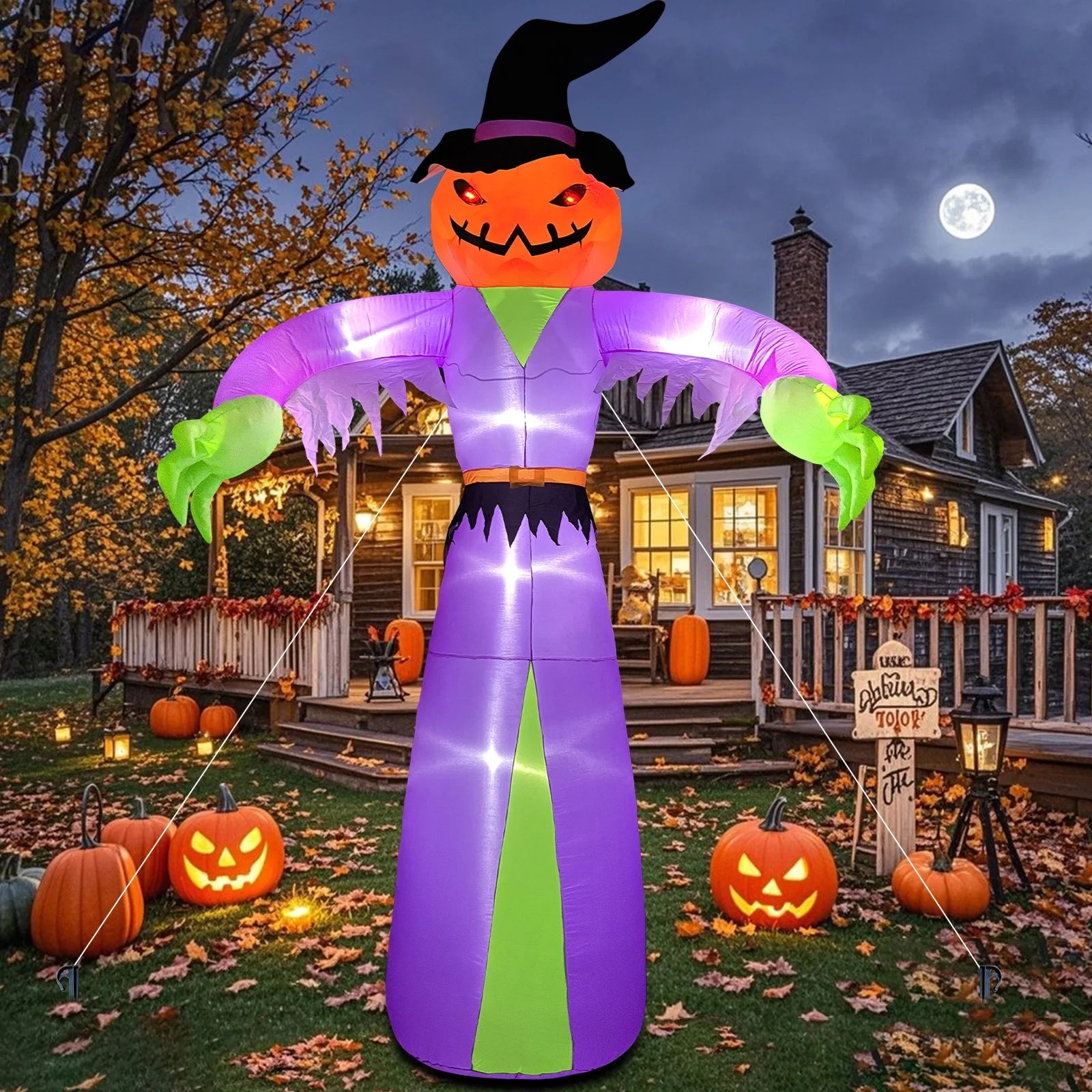 12FT Giant Halloween Inflatables Pumpkin Ghost with Witch Hat, Halloween Inflatables Decorations with LED Lights for Haunted House Indoor Outdoor Yard Garden Lawn Holiday Party