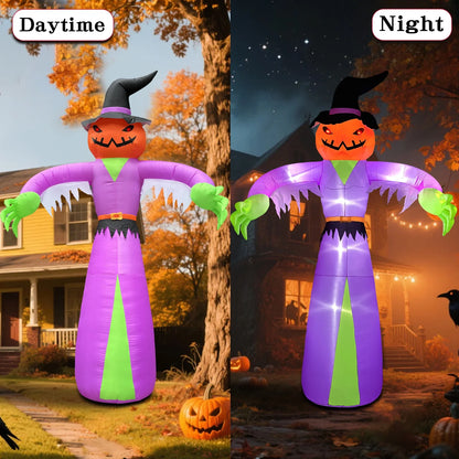 12FT Giant Halloween Inflatables Pumpkin Ghost with Witch Hat, Halloween Inflatables Decorations with LED Lights for Haunted House Indoor Outdoor Yard Garden Lawn Holiday Party