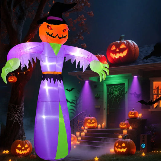 12FT Giant Halloween Inflatables Pumpkin Ghost with Witch Hat, Halloween Inflatables Decorations with LED Lights for Haunted House Indoor Outdoor Yard Garden Lawn Holiday Party