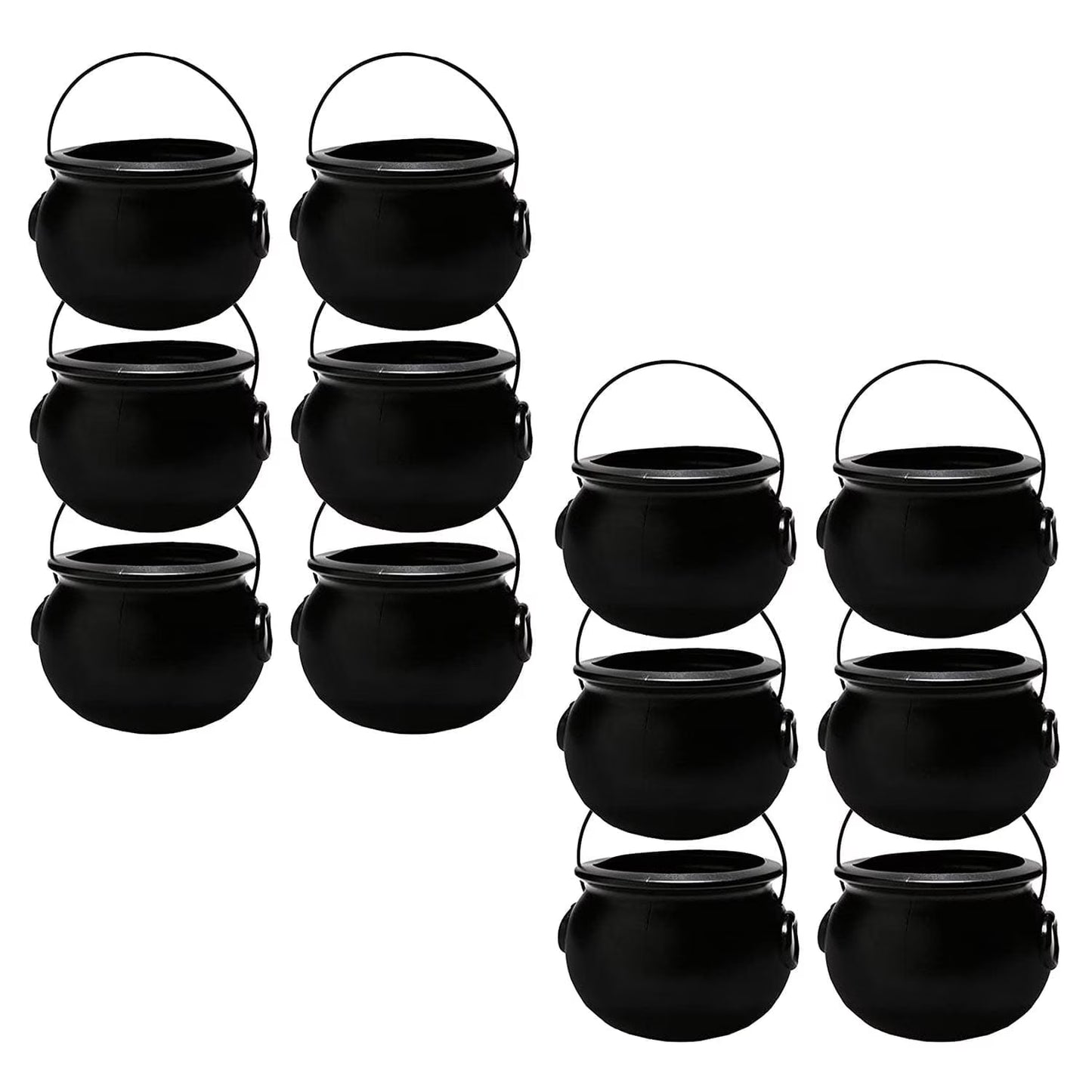 Halloween Cauldron - 6 Inch Black Plastic Candy Holder for Kids - Halloween Party Favors & Supplies (12/Pkg) Pkg/1