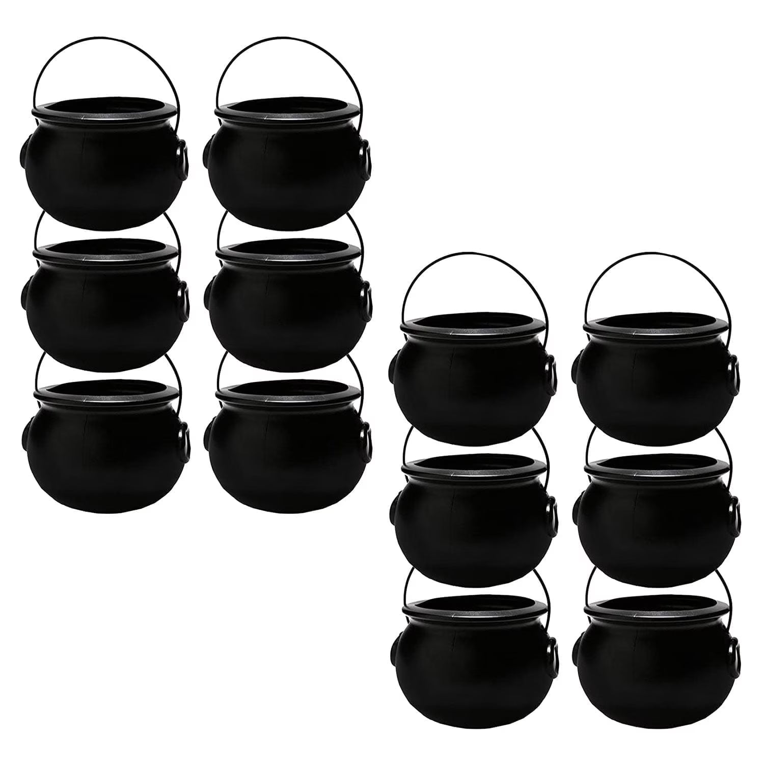 Halloween Cauldron - 6 Inch Black Plastic Candy Holder for Kids - Halloween Party Favors & Supplies (12/Pkg) Pkg/1