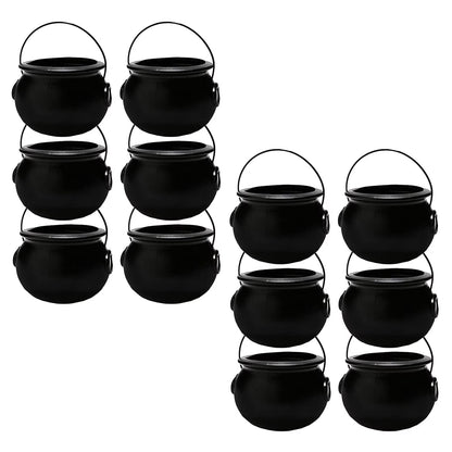 Halloween Cauldron - 6 Inch Black Plastic Candy Holder for Kids - Halloween Party Favors & Supplies (12/Pkg) Pkg/1